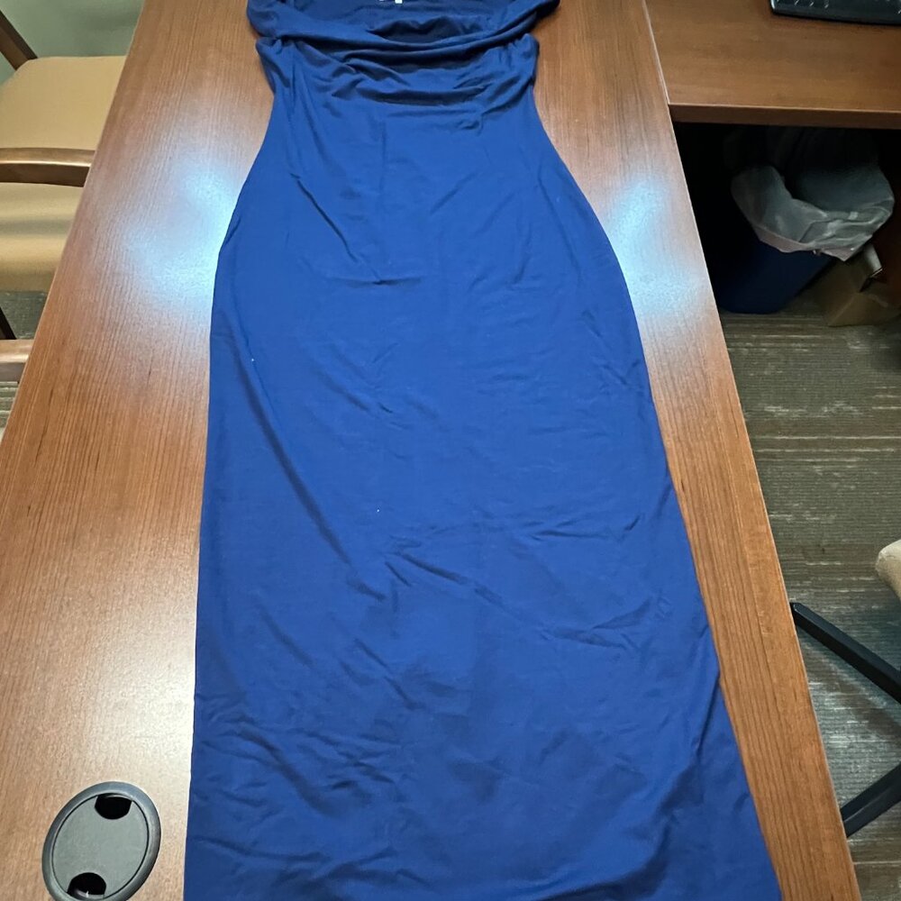 Reformation Blue Off The Shoulder Stretch Jamen Knit Midi Dress M Danube - Picture 6 of 7